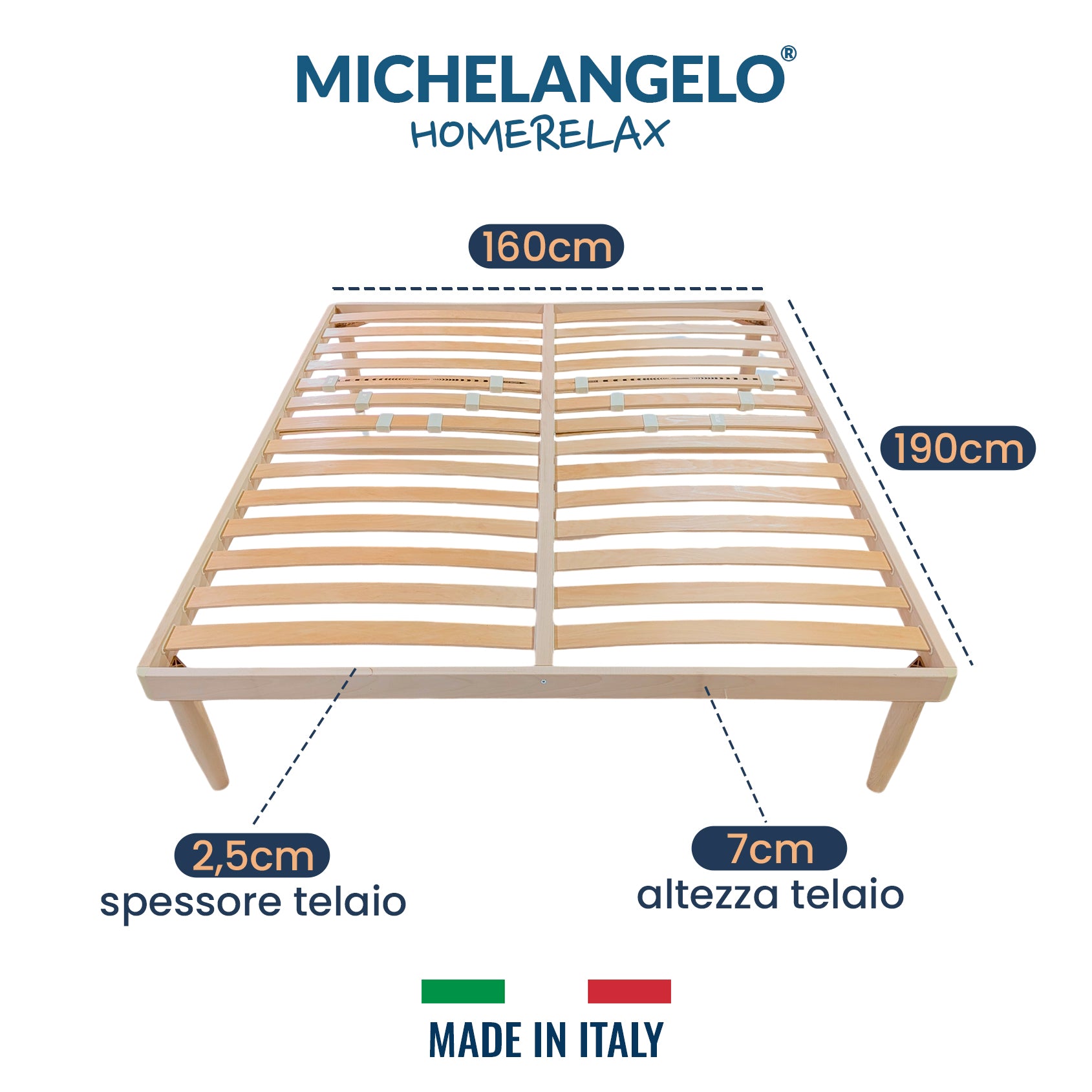 Rete Letto Matrimoniale in Legno massello di Faggio 160x190