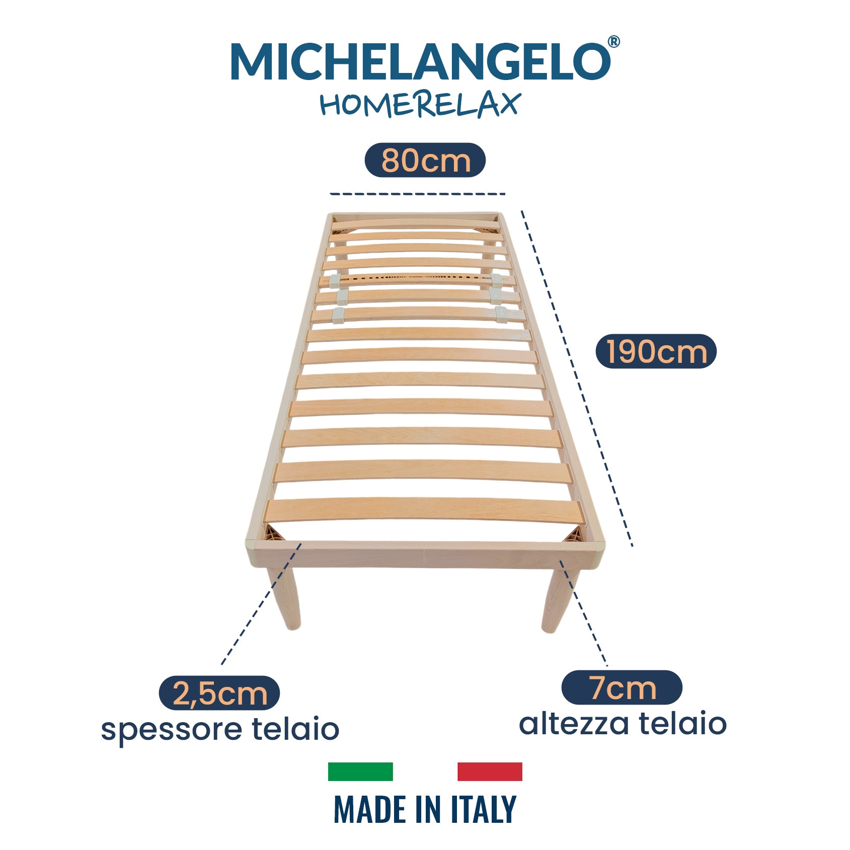 Rete Letto Singola in Legno massello di Faggio 80x190