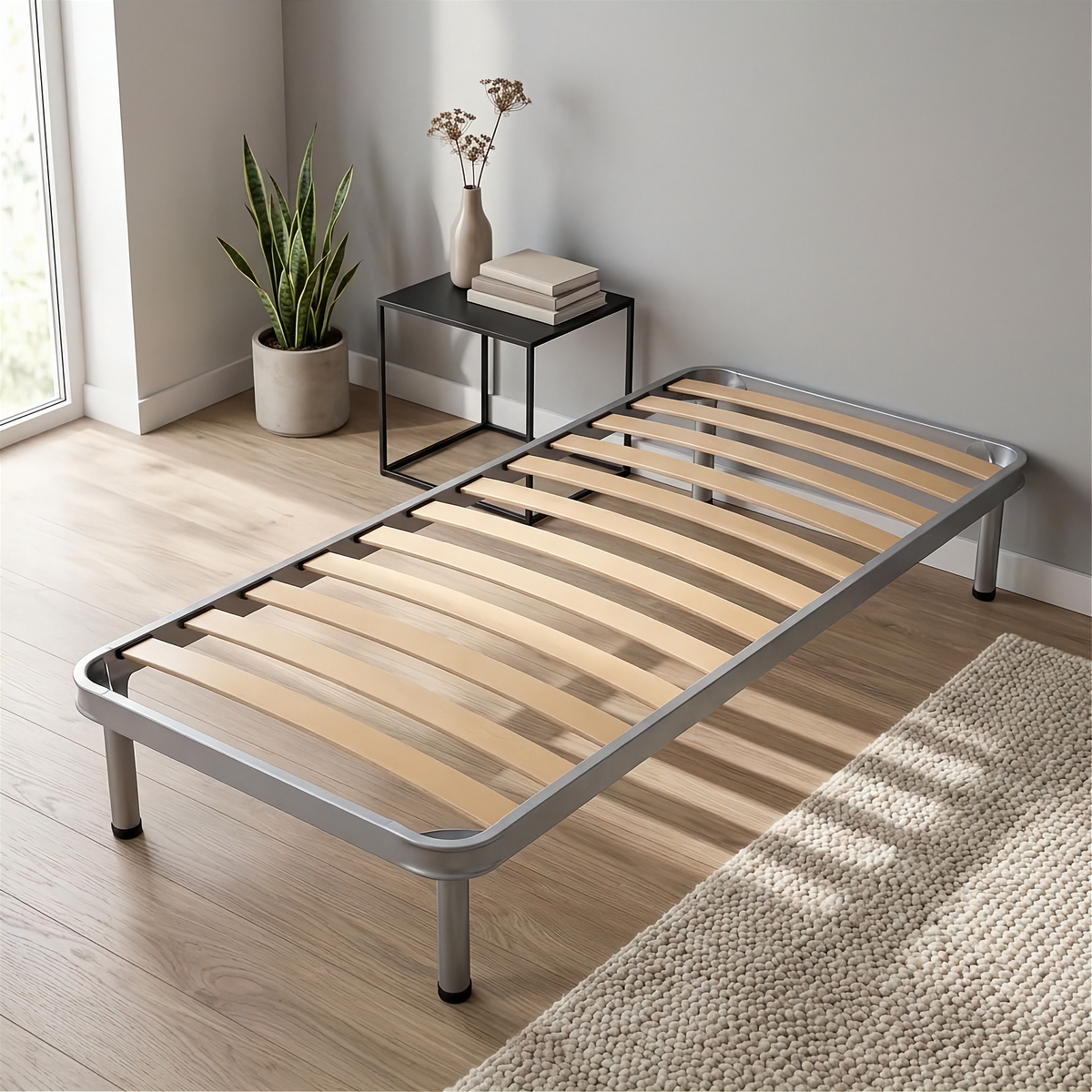 Rete Letto Singola 80x190 con doghe in legno - Grigia